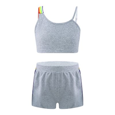 Kaerm Kids Girls Sport Clothes Set Crop Tank Top Booty Shorts Two Piece Athletic Dance Yoga Sport Suit Grey 6 Years