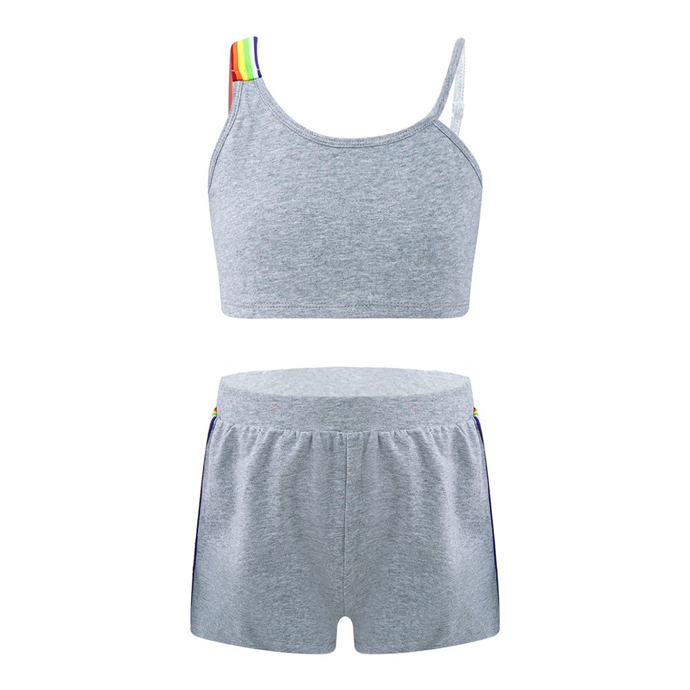 Kaerm Kids Girls Sport Clothes Set Crop Tank Top Booty Shorts Two Piece Athletic Dance Yoga Sport Suit Grey 6 Years
