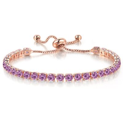 14K Gold Plated Tennis Bracelets Colorful Sparkling Cuban Zirconia Adjustable Ice Out Link Chain Slider Bangle Jewelry Dainty Bracelet for Women-purple