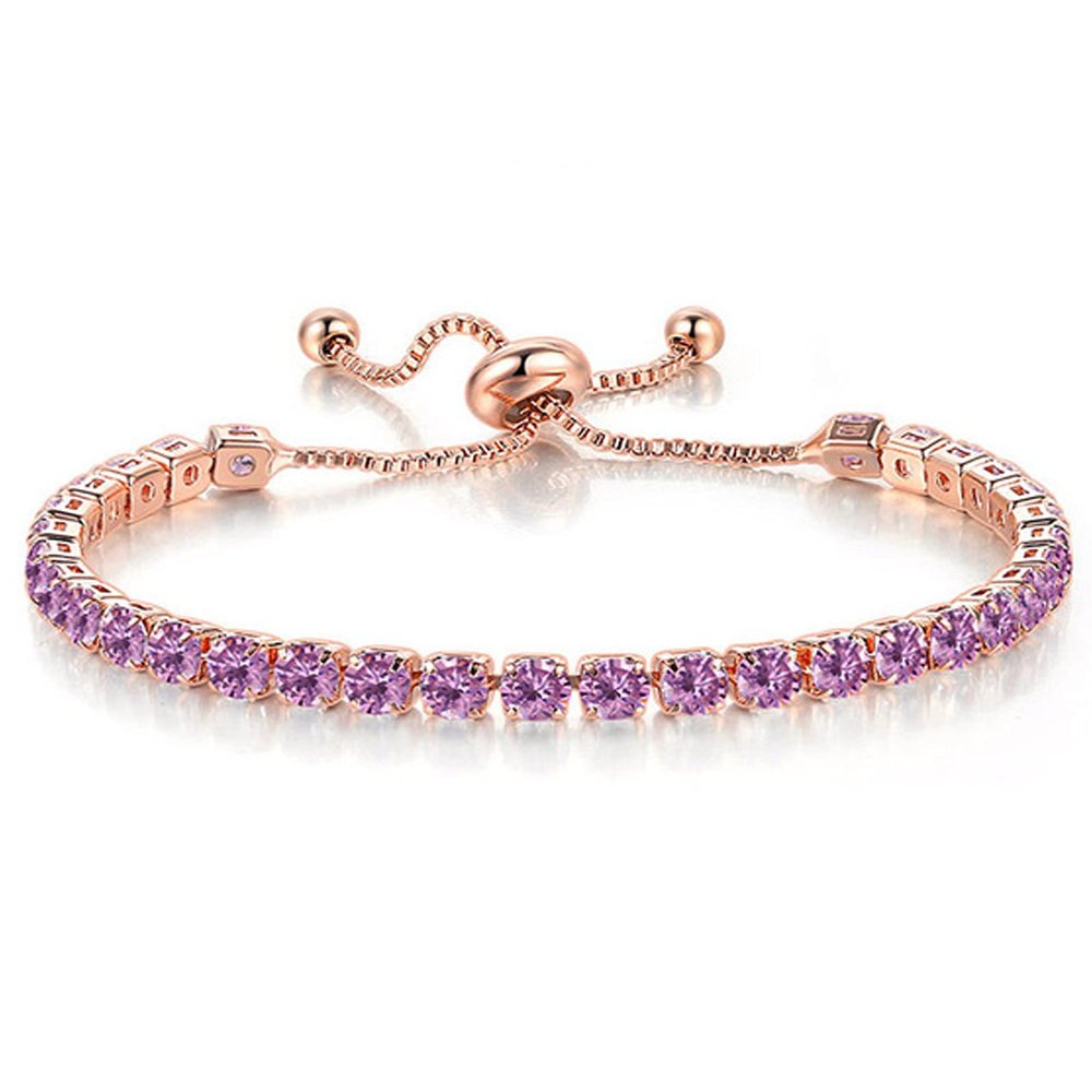 14K Gold Plated Tennis Bracelets Colorful Sparkling Cuban Zirconia Adjustable Ice Out Link Chain Slider Bangle Jewelry Dainty Bracelet for Women-purple