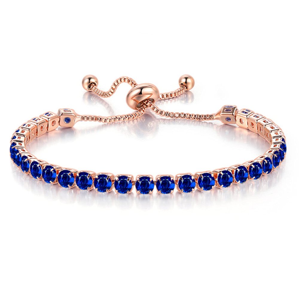 14K Gold Plated Tennis Bracelets Colorful Sparkling Cuban Zirconia Adjustable Ice Out Link Chain Slider Bangle Jewelry Dainty Bracelet for Women-blue