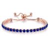 14K Gold Plated Tennis Bracelets Colorful Sparkling Cuban Zirconia Adjustable Ice Out Link Chain Slider Bangle Jewelry Dainty Bracelet for Women-blue view 1