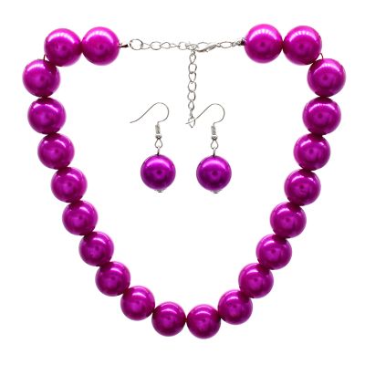 1920s Long Pearl necklace Costume Pearl Jewelry Gatsby Accessories Chunky Beaded Necklace for Women Handmade Wood Resin Beaded Necklace Jewelry Gift (big fuchsia pearl necklace)