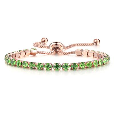 14K Gold Plated Tennis Bracelets Colorful Sparkling Cuban Zirconia Adjustable Ice Out Link Chain Slider Bangle Jewelry Dainty Bracelet for Women-light green