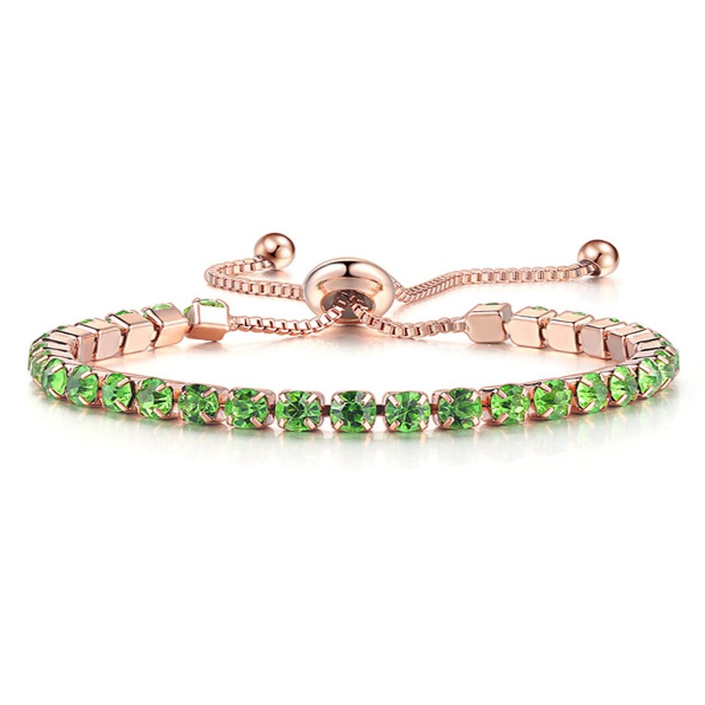14K Gold Plated Tennis Bracelets Colorful Sparkling Cuban Zirconia Adjustable Ice Out Link Chain Slider Bangle Jewelry Dainty Bracelet for Women-light green