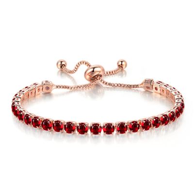 14K Gold Plated Tennis Bracelets Colorful Sparkling Cuban Zirconia Adjustable Ice Out Link Chain Slider Bangle Jewelry Dainty Bracelet for Women-red
