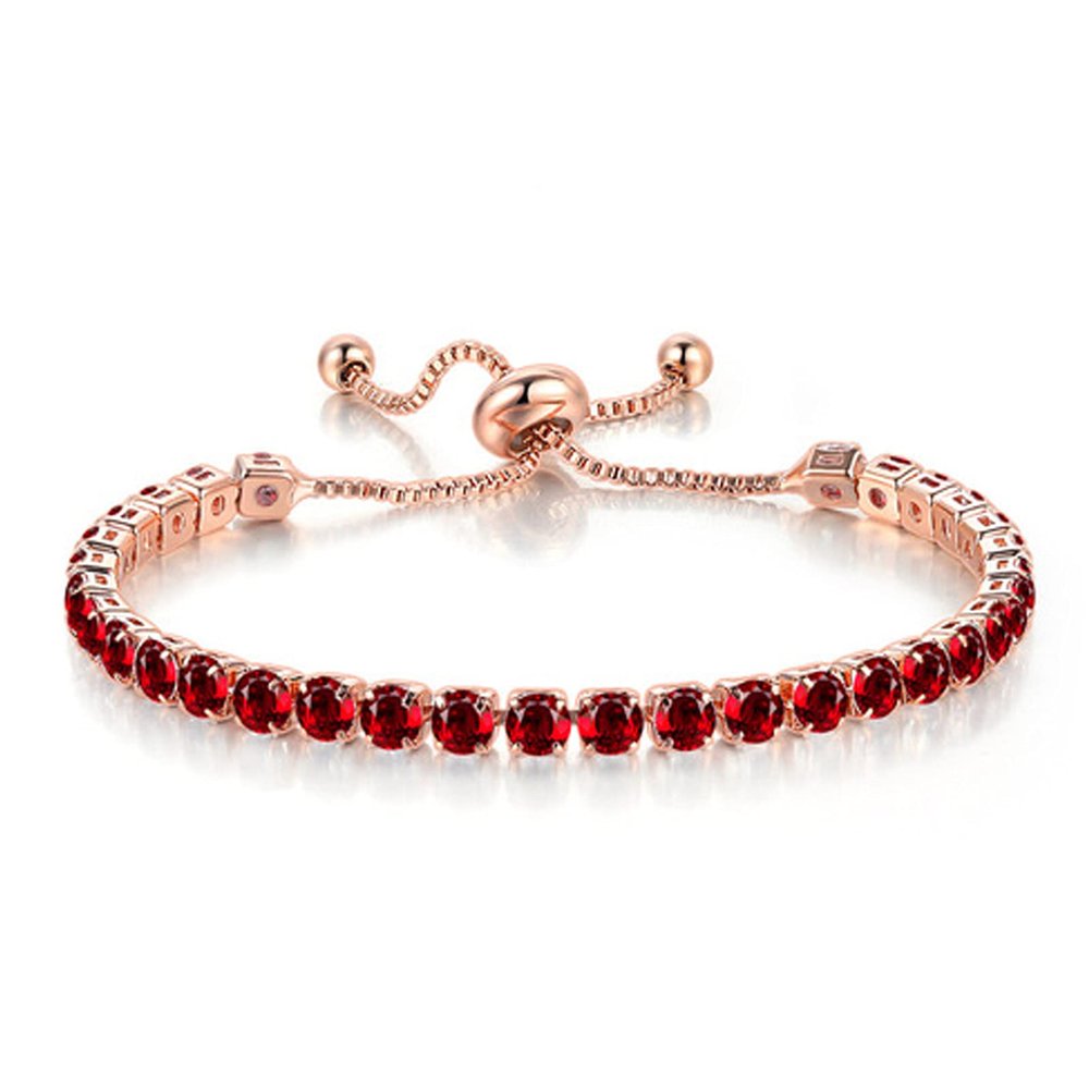 14K Gold Plated Tennis Bracelets Colorful Sparkling Cuban Zirconia Adjustable Ice Out Link Chain Slider Bangle Jewelry Dainty Bracelet for Women-red