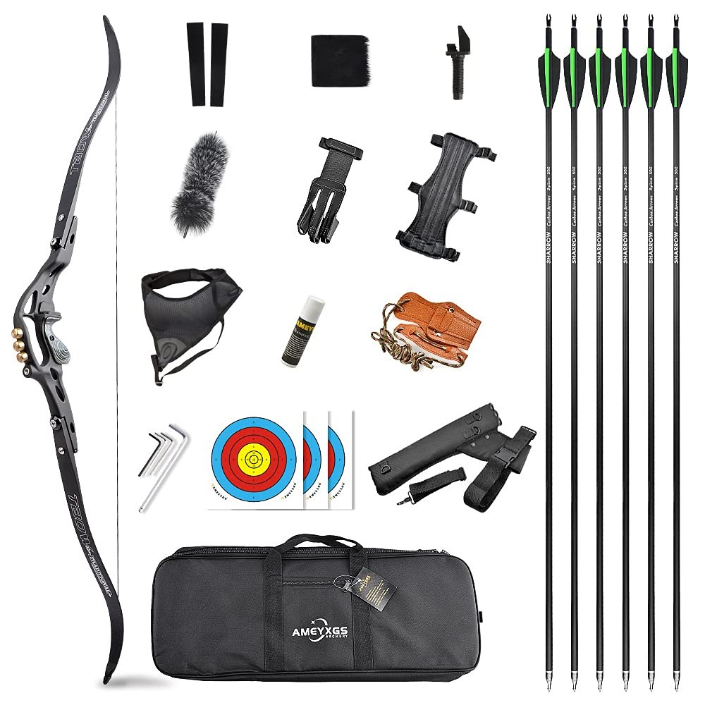 62 Inch ILF Recurve Bow and Arrow Set 30-60 Lbs Taken Down Bow Right Hand Longbow American Hunting Bow for Adults Outdoor Hunting Shooting (50 lbs, Bow Set)