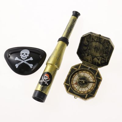 Alvivi Pirate Party Set Includes Compasses Telescope Eye Patches and Mixed Color Gemstones Treasure Chests for Kids Halloween Pirate Decorations Type B One Size