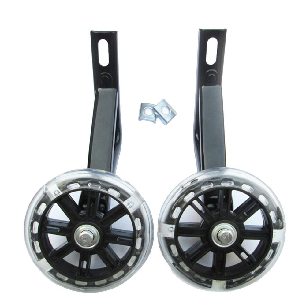 FUFU 1 Pair of Bicycle Training Flashing Wheels, 12 14 16 18 20 Inches, Children's Bicycle Stabilizer Support Wheel Bicycle Steel Frame (Color : Black, Size : 16in)