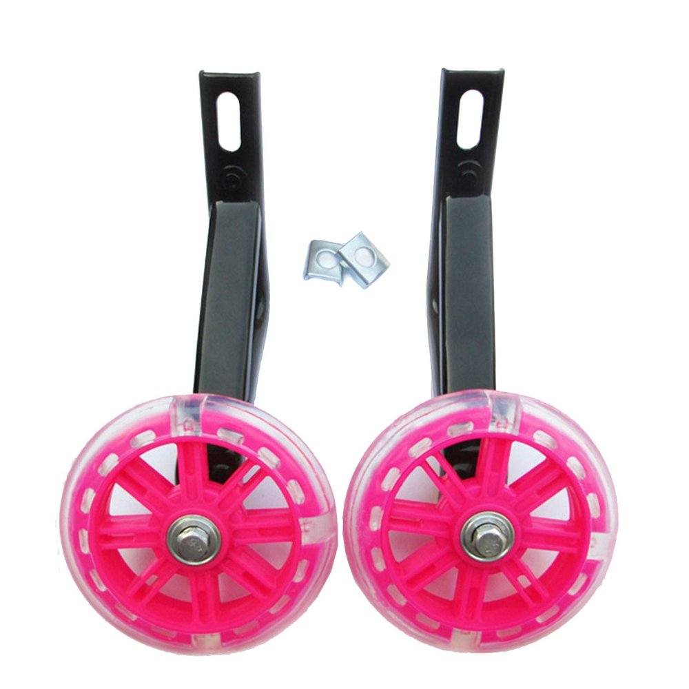 FUFU 1 Pair of Bicycle Training Flashing Wheels, 12 14 16 18 20 Inches, Children's Bicycle Stabilizer Support Wheel Bicycle Steel Frame (Color : Pink, Size : 18in)
