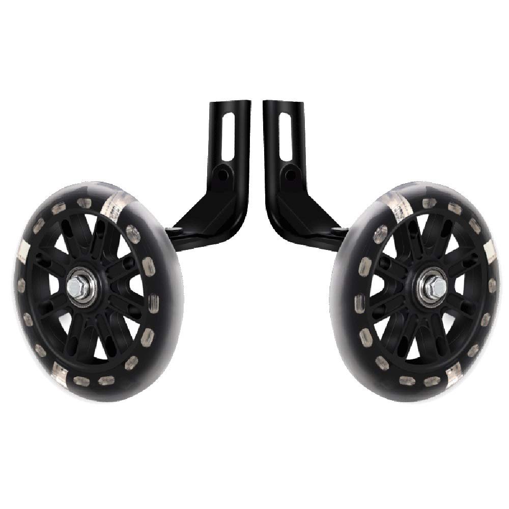FUFU Flashing Wheels Children's Balance Stabilizer Heavy Training Wheels, 12 14 16 18 20 Inch, Children's Riding Safety Equipment (Color : Black, Size : 12in)
