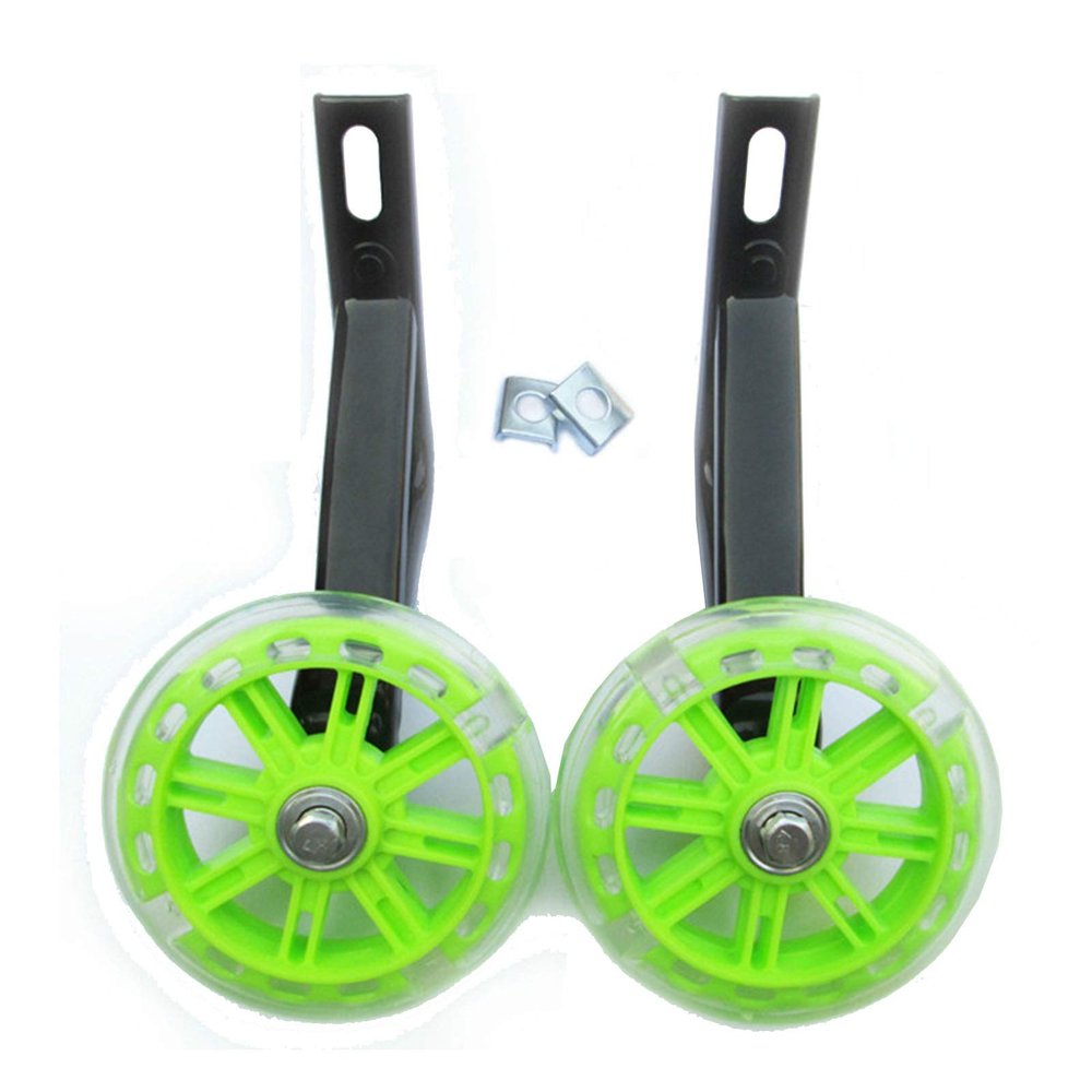FUFU 1 Pair of Bicycle Training Flashing Wheels, 12 14 16 18 20 Inches, Children's Bicycle Stabilizer Support Wheel Bicycle Steel Frame (Color : Green, Size : 20in)