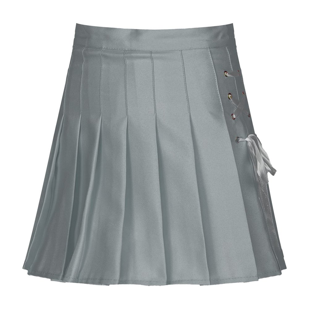 JanJean Women Schoolgirls Uniform Basic High Waist A-line Plain Pleated Skirt Skater Tennis Mini Skirts Grey Medium