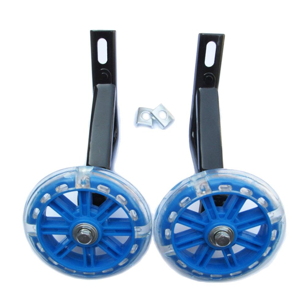 FUFU 1 Pair of Bicycle Training Flashing Wheels, 12 14 16 18 20 Inches, Children's Bicycle Stabilizer Support Wheel Bicycle Steel Frame (Color : Blue, Size : 18in)
