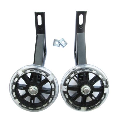 FUFU 1 Pair of Bicycle Training Flashing Wheels, 12 14 16 18 20 Inches, Children's Bicycle Stabilizer Support Wheel Bicycle Steel Frame (Color : Black, Size : 18in)
