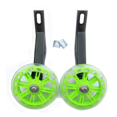 FUFU 1 Pair of Bicycle Training Flashing Wheels, 12 14 16 18 20 Inches, Children's Bicycle Stabilizer Support Wheel Bicycle Steel Frame (Color : Green, Size : 16in)