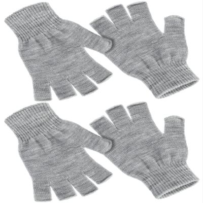SATINIOR 2 Pair Unisex Winter Half Finger Gloves Knitted Fingerless Mittens Warm Stretchy Gloves in Common Size(Standard Size,Light Grey)