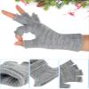 SATINIOR 2 Pair Unisex Winter Half Finger Gloves Knitted Fingerless Mittens Warm Stretchy Gloves in Common Size(Standard Size,Light Grey) view 2