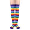 Zando Rainbow Socks Halloween Women Cosplay Striped Thigh High Socks Plus Size Thigh High Stockings Kawaii Leg Warmers 1 Pair Purple Rainbow One Size view 2