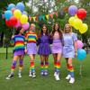 Zando Rainbow Socks Halloween Women Cosplay Striped Thigh High Socks Plus Size Thigh High Stockings Kawaii Leg Warmers 1 Pair Purple Rainbow One Size view 4