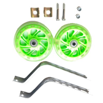 FUFU Bicycle Training Flash Wheels, Children's Bike Stabilizers Support Wheels Bike Steel Frame for 12-22 Inch Kids Riding Safety Equipment (Color : Green, Size : 20in)