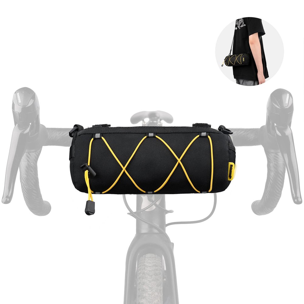 Rhinowalk Bike Handlebar Bag Bicycle Front Bag Shoulder Bag Storage Bag with Shoulder Strap for Road Mountain Bike Cycling Travel (Black+Yellow)
