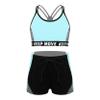 Yeeye Nikiikoo Kids Girls 2 Piece Athletic Outfits Strappy Sports Bra and with Shorts for Gymnastics Dance Tumbling Little-Blue 6 view 1