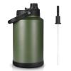 Sursip 1 Gallon Insulated Water Jug wtih Straw, Stainless Steel Large Sports one Gallon Water Bottle for Travel, Hiking, Camping 128 oz (Amry Green) view 1