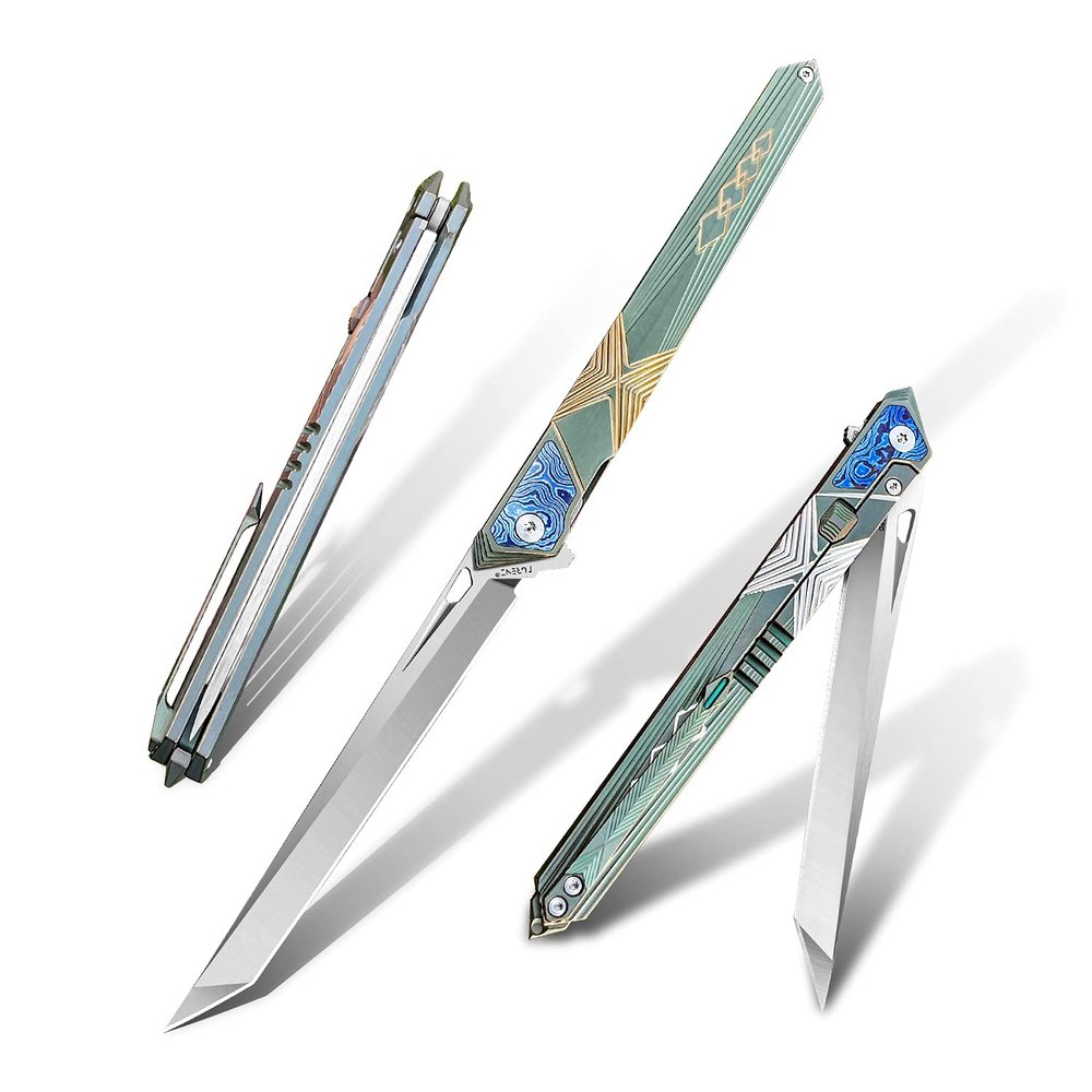 TURENZ folding knife belt clip, M390 steel blade, outdoor camping knife, portable pocket knife titanium handle lightweight EDC men's pocket knife belt sheath