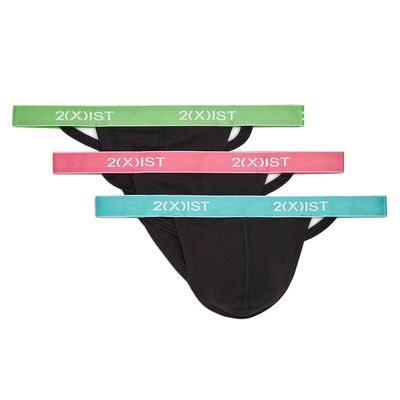 2(X)IST Cotton 3-Pack Thong Turquoise/Summer Green/Carmine Rose LG