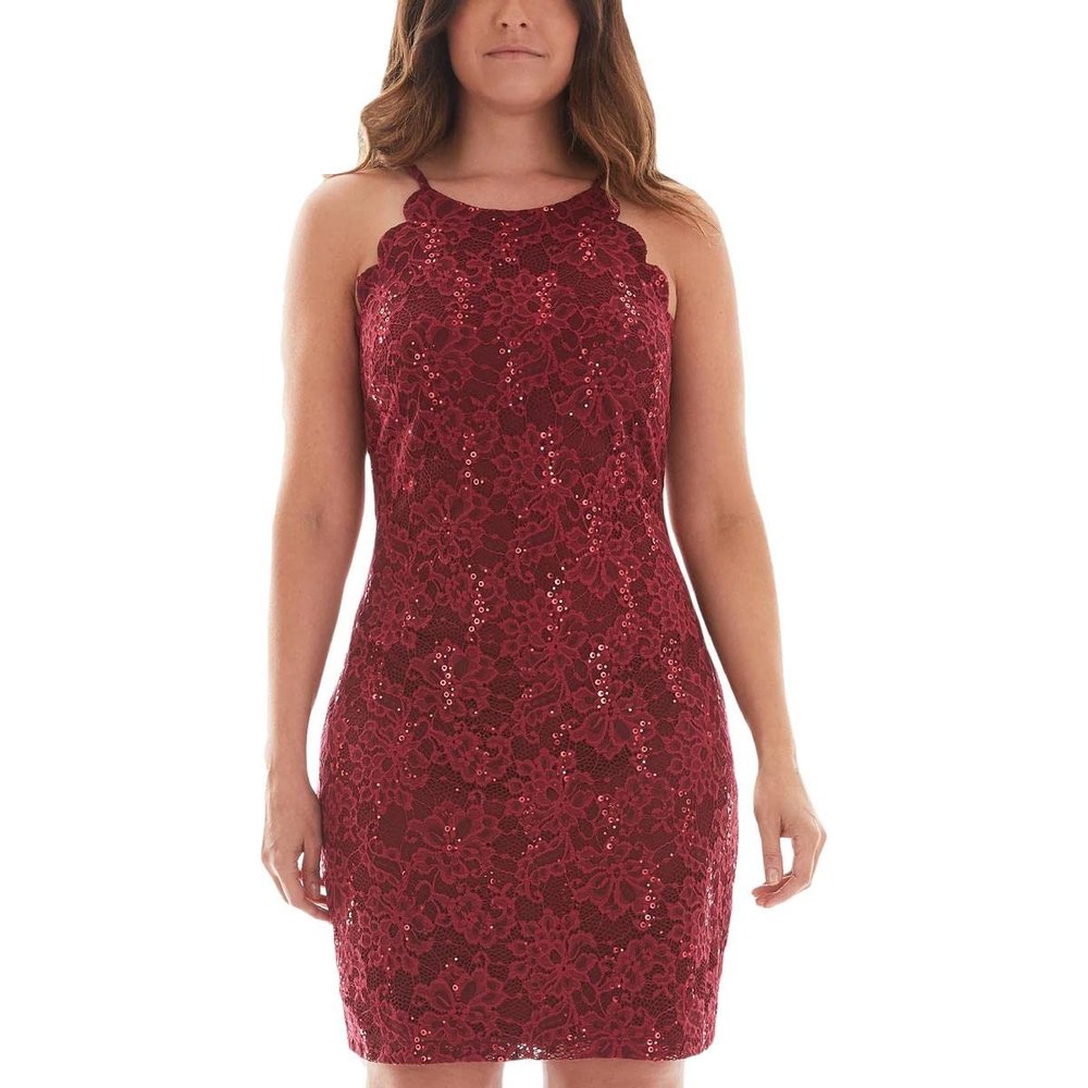 BCX Womens Scalloped Bodycon Dress, Red, Juniors, 1