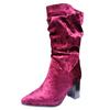 Bcshiye Women's Chunky Heel Knee High Boots,Pointed Toe Slouchy Knee High Boots Slip On Winter Cowboy Boots for Women view 2
