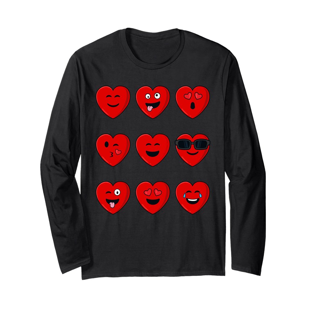 Valentines Day Silly Faces Hearts Funny Boys Girls Long Sleeve T-Shirt