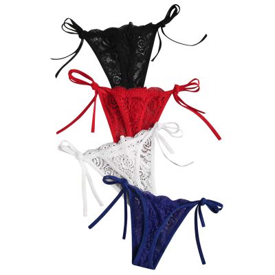 4Pcs Briefs for Women's Sexy Lingerie Lace Open Thong Panties G-Pants Lingerie Underwear Mid-Waist Underpants