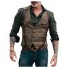 BINGLI Suit Vest for Men, Men's Autumn And Winter Casual Sleeveless Retro Single-breasted Leather Velvet Suit Vest (01-Brown, XXL) view 1