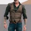 BINGLI Suit Vest for Men, Men's Autumn And Winter Casual Sleeveless Retro Single-breasted Leather Velvet Suit Vest (01-Brown, XXL) view 2