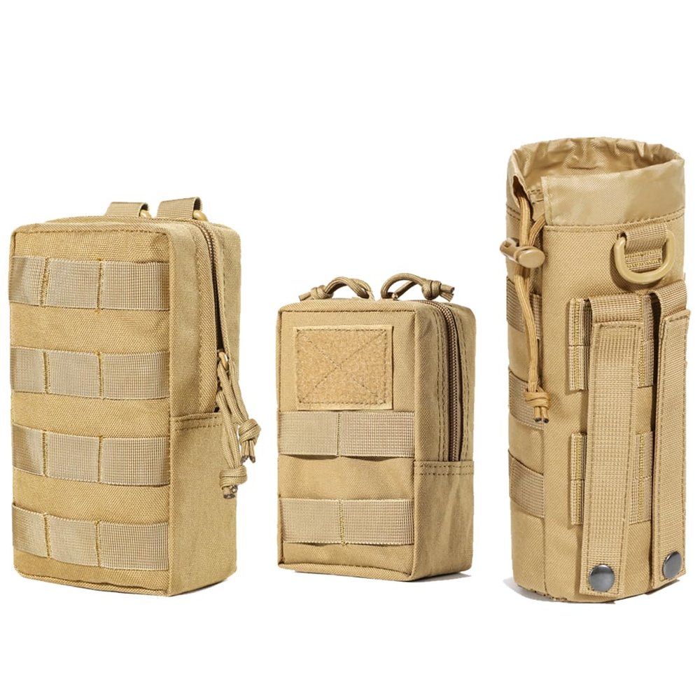 ANJINU Molle Water Bottle Holder, Water Molle Attachments, Molle Water Bottle Pouch, Tactical Backpack Attachment Pouches (Tan02)