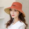 Magik Daisy Double-Sided UV Protection Wide Brim Bucket Hat Sun Beach Fisherman Cap (Red+Beige, Large) view 2
