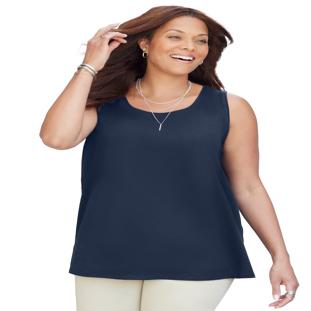 Catherines Women's Plus Size Dream Drape Timeless Tank - 2X, Navy