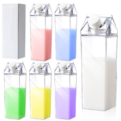 17 oz Milk Carton Water Bottles Clear Plastic Milk Box Portable Reusable Square Juice Bottles for Outdoor Sports Travel Camping Activities(6 Pieces)
