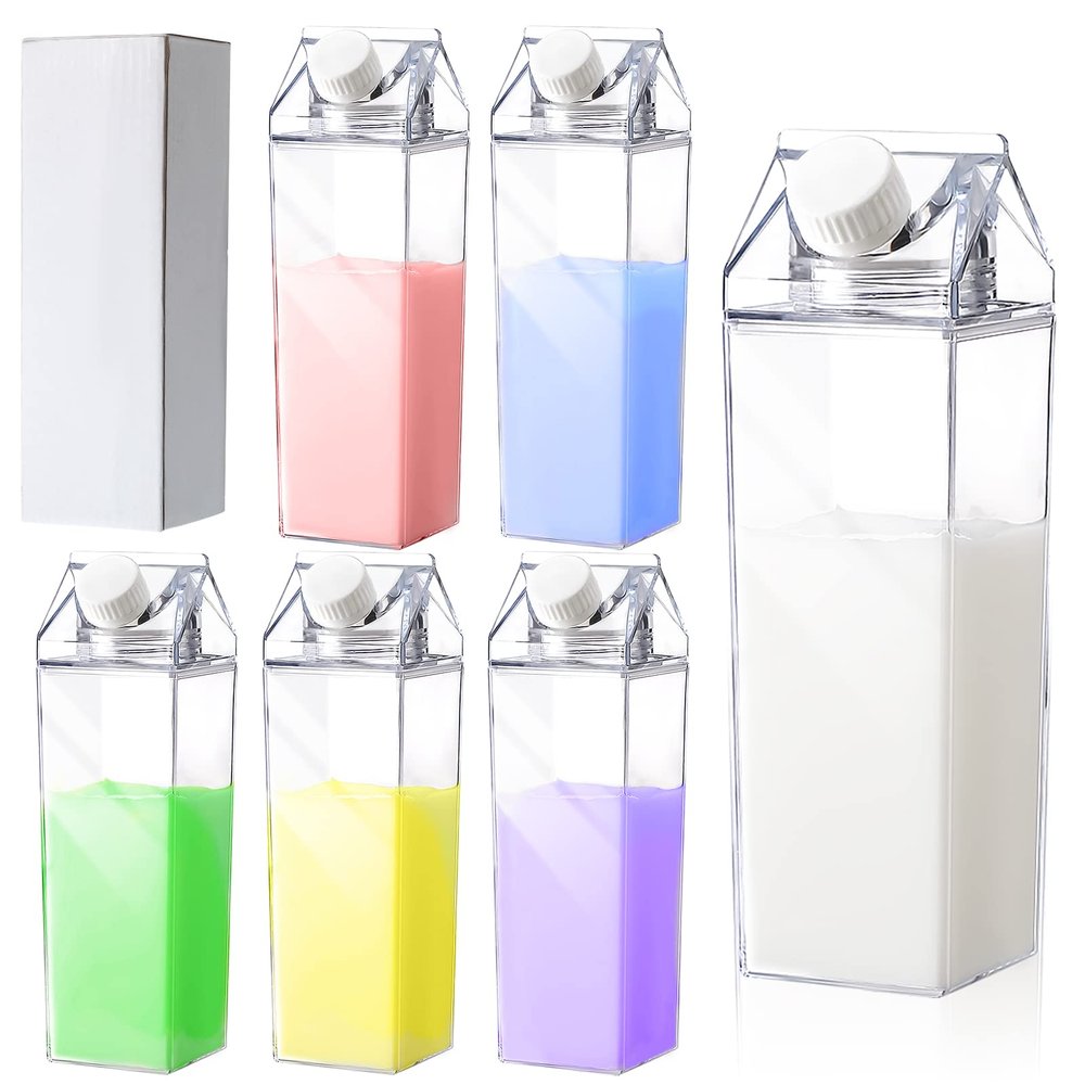 17 oz Milk Carton Water Bottles Clear Plastic Milk Box Portable Reusable Square Juice Bottles for Outdoor Sports Travel Camping Activities(6 Pieces)