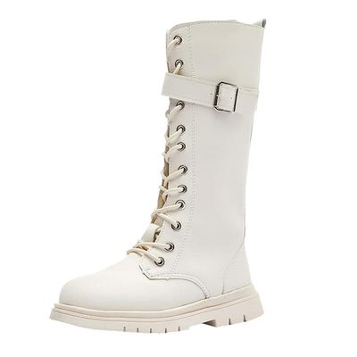 Auhoho Girls Winter Warm Fur Riding Boots Knee High PU Leather Motorcycle boots 11 M US Little Kid,White