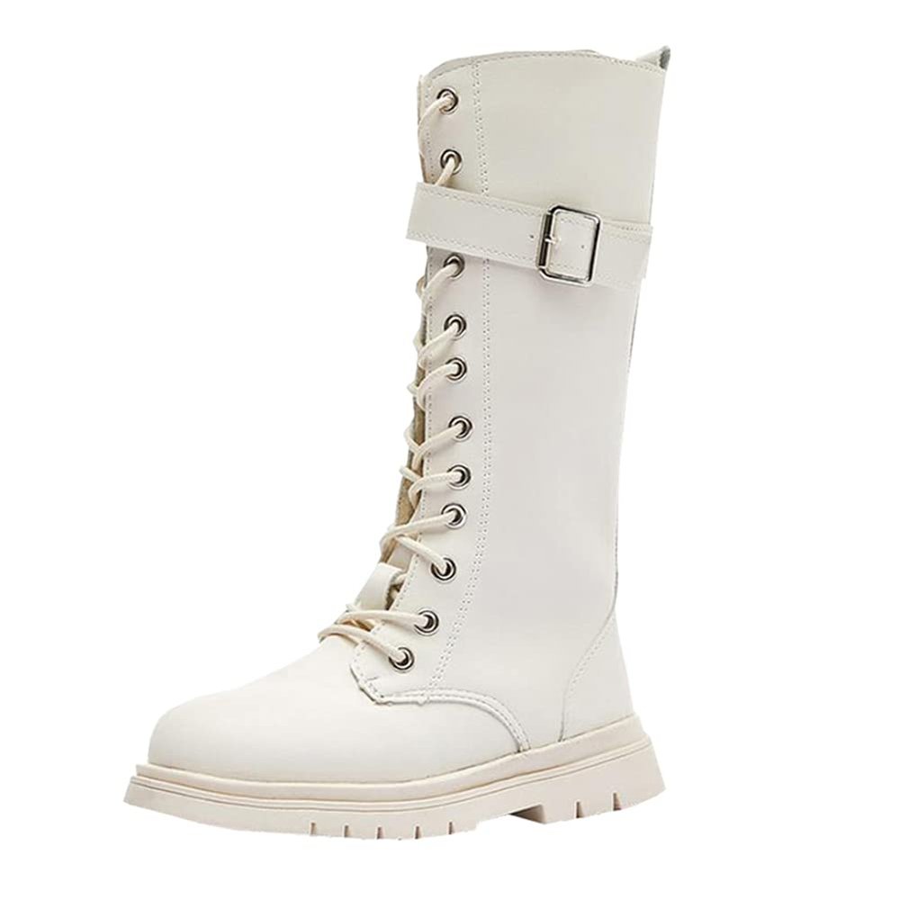 Auhoho Girls Winter Warm Fur Riding Boots Knee High PU Leather Motorcycle boots 11 M US Little Kid,White