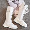 Auhoho Girls Winter Warm Fur Riding Boots Knee High PU Leather Motorcycle boots 11 M US Little Kid,White view 2