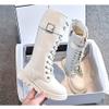 Auhoho Girls Winter Warm Fur Riding Boots Knee High PU Leather Motorcycle boots 11 M US Little Kid,White view 4