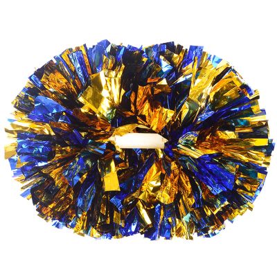 HOMU 2 Pack Cheerleader Pom Poms 12 inch Cheerleading Cheering Squad Pompoms Team Foil Plastic Youth for School Cheer Dance Kids Adults Spirit, Blue/Gold (BRSH1146)