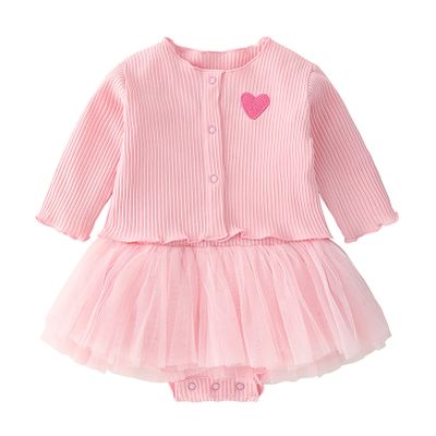 Alvivi Baby Girls 2Pcs Sleeveless Mesh Tutu Skirt Romper + Button-up Cardigans Tops Fall Clothes Set Pink 0-3 Months