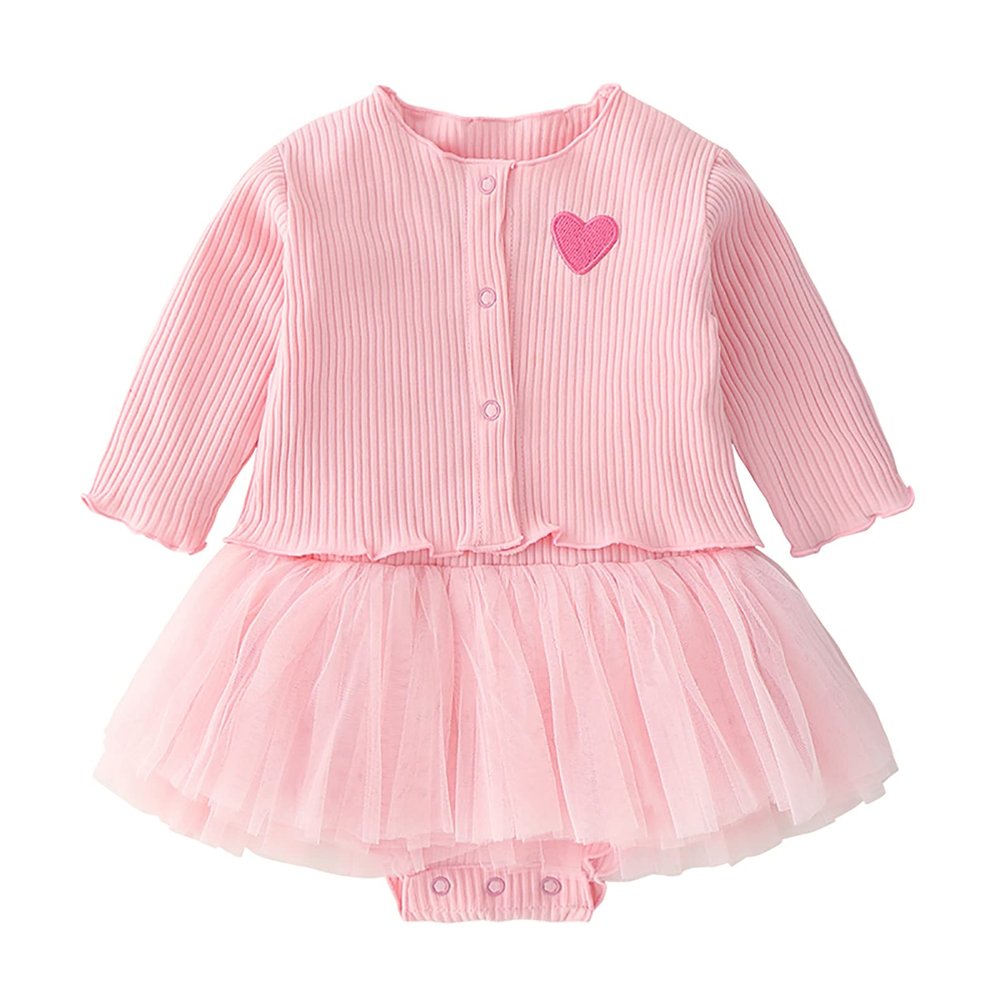 Alvivi Baby Girls 2Pcs Sleeveless Mesh Tutu Skirt Romper + Button-up Cardigans Tops Fall Clothes Set Pink 0-3 Months