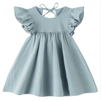 JNKLWPJS Toddler Baby Girl Cotton Linen Ruffle Halter Sleeveless Kids Casual Beach Party Dresses Blue Green 120CM